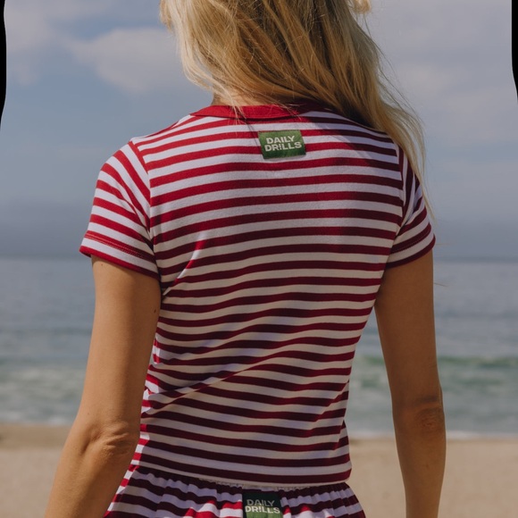 Daily Drills Red and White Striped Short Sleeve Tee - Picture 2 of 2